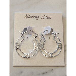 Roman Numeral Sterling Silver Hoop Earrings